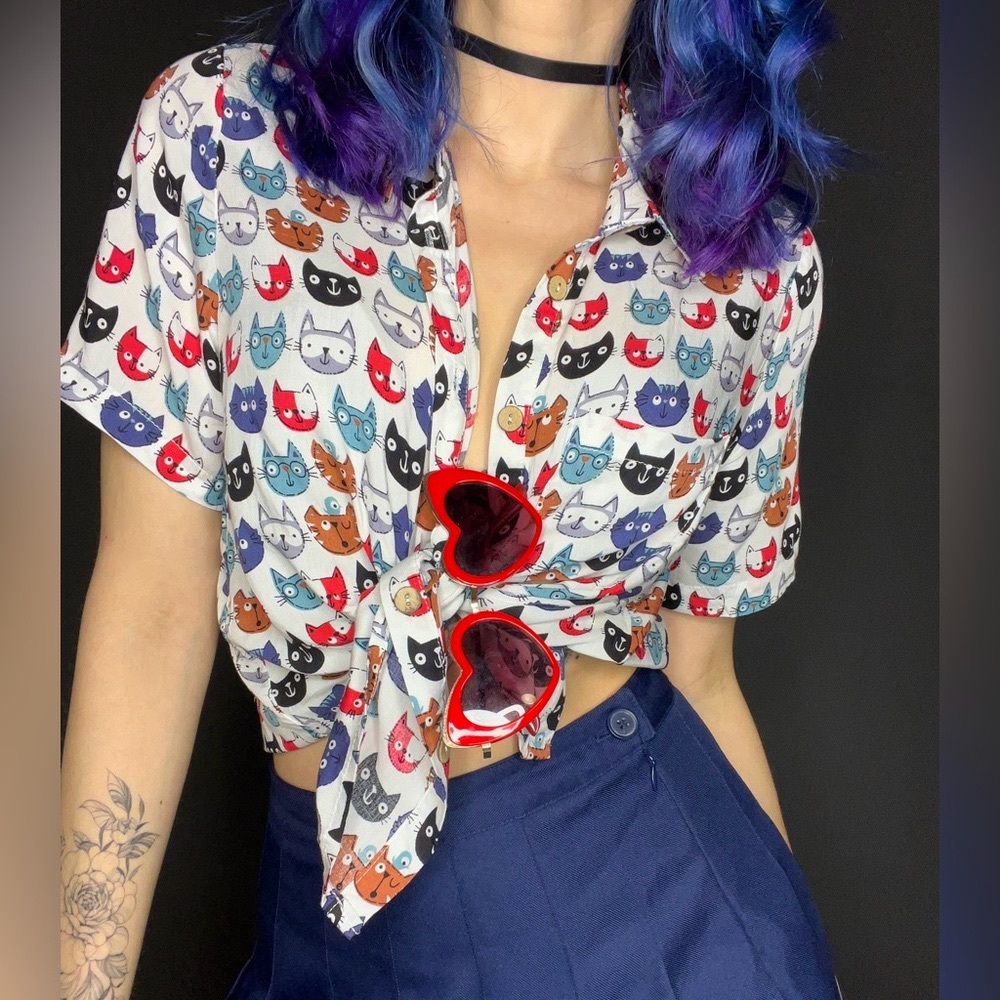 Cute Cropped Kitten Collar Top